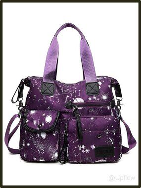 Nylon Tote Satchel Top Handle Crossbody Work Nurse Bag Purple Water Resistant